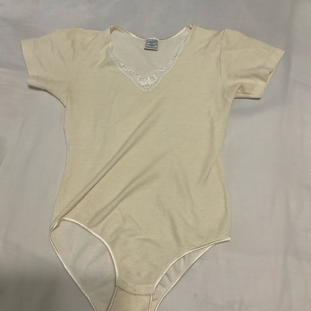 Vintage Cream Short Sleeve Bodysuit with Lace